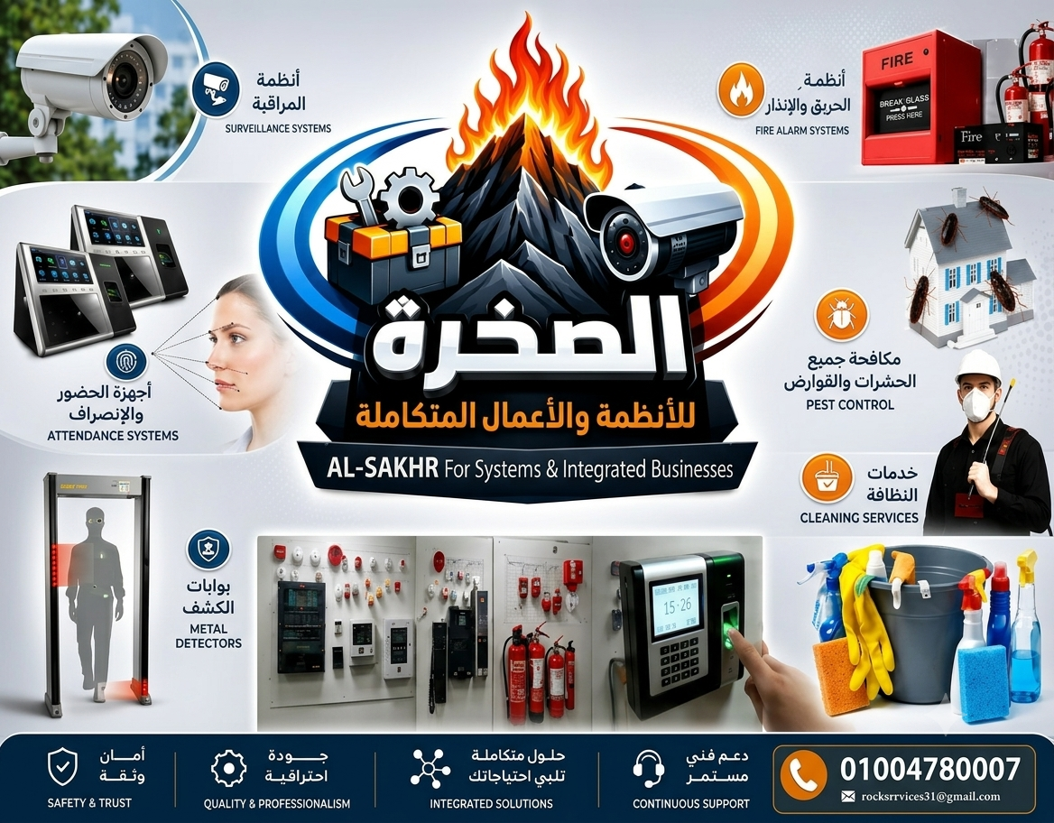 الصخر للأنظمة والأعمال المتكاملة | كاميرات مراقبة وتنظيف شامل في مصر